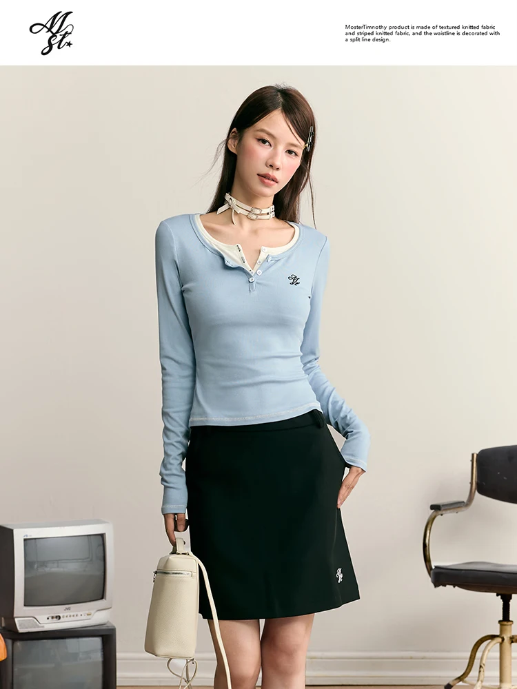 Camiseta Interior Ajustada de Manga Larga para Mujer, Marca Original Moster Timnothy, Color Puro, para Otoño