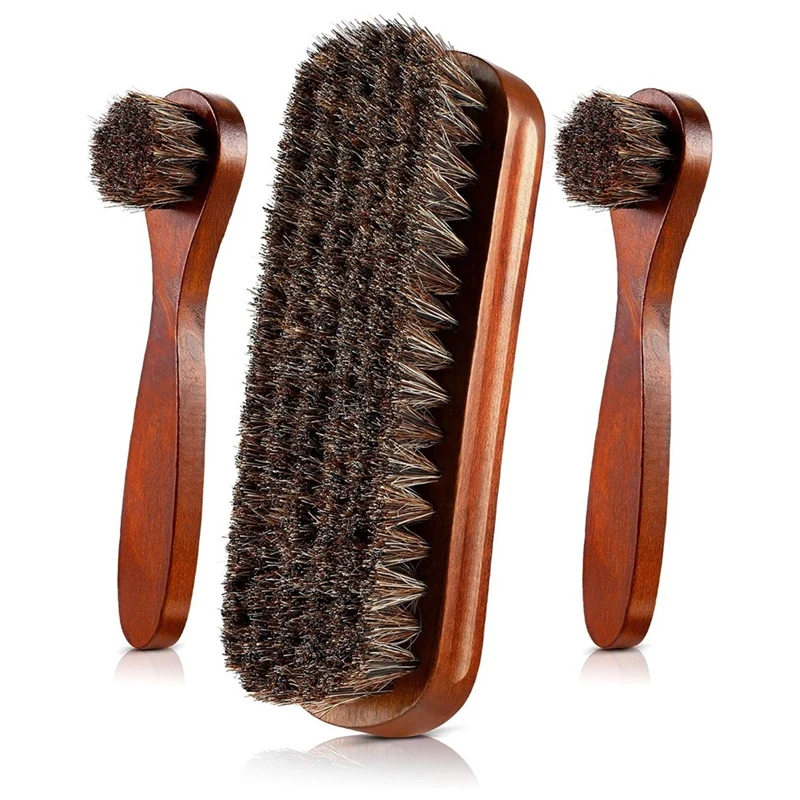 3 Pieces Horsehair Shoes Polish Brushes Kit Shoe Brush Leather Shoes Boot Care Clean Polish Daubers Applicators