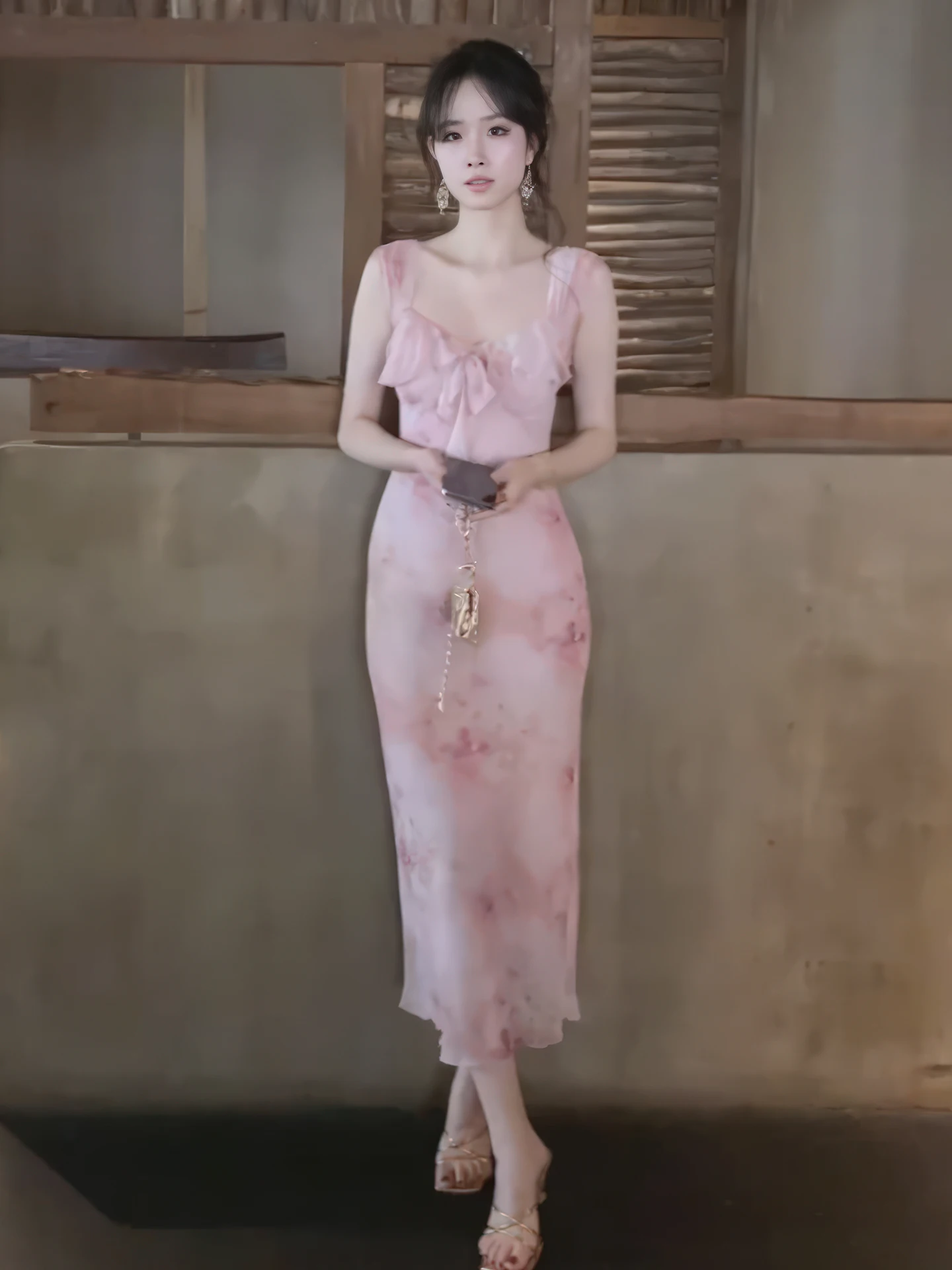 Retro Floral Print Halter Dress Women's Summer Slimming Long Skirt Korean Style Waist-Cinching Midi Dress Floral A-Line Skirt