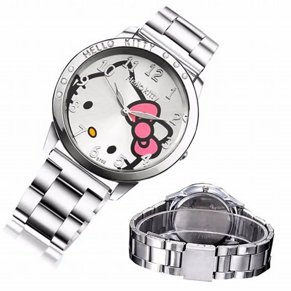 Casual Simple Steel Band Women\'s Watch Kawaii Hello Kitty Cartoon Student Quartz Watch Children\'s Pointer Watch