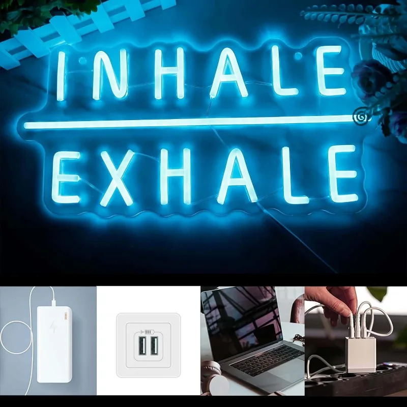 XM Inhale Exhale LED Neon for Wall Decoration,USB Neon for Pilates Art, Pilates Spa Yoga Studio Bedroom Gym Wall Decoration