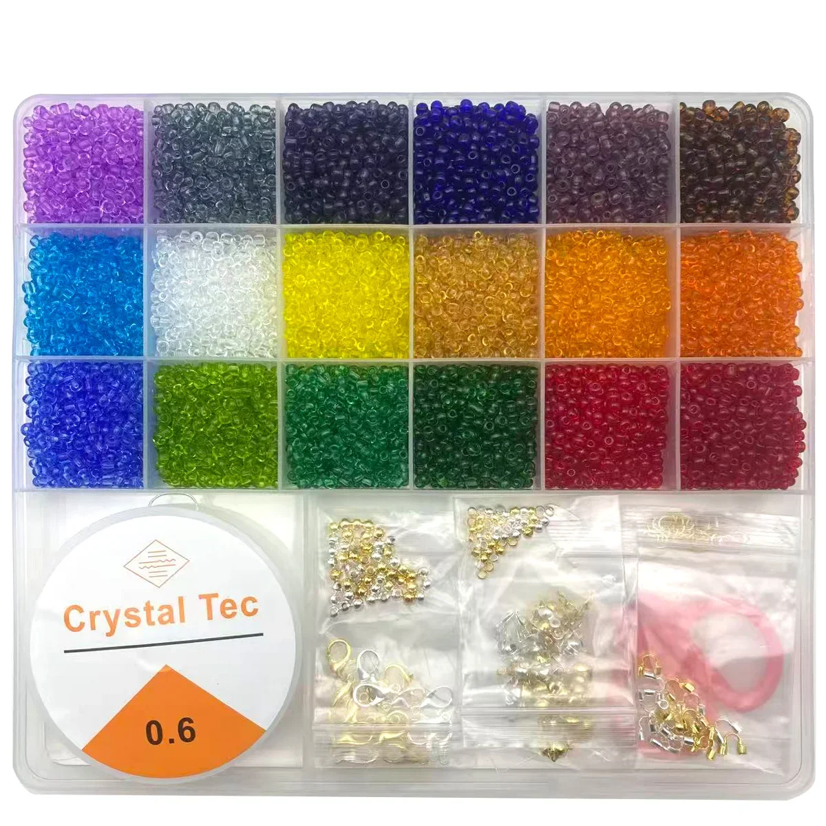 

18 grid transparent glass rice bead box 2/3/4mm Cross stitch beads Handmade DIY Bracelet Hair Accessories Bead Material