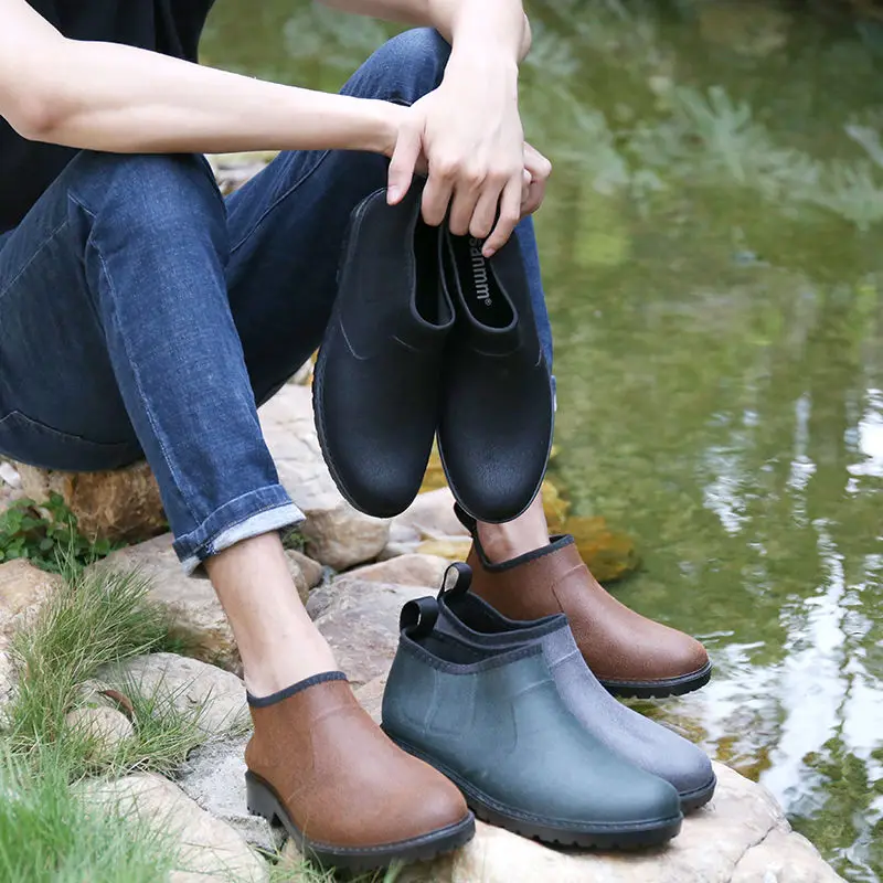 

Мужская обувь до щиколотки для пешего туризма, весна-осень, простые уличные ботинки для работы на воде, водонепроницаемые, износостойкие, резиновые мужские резиновые сапоги