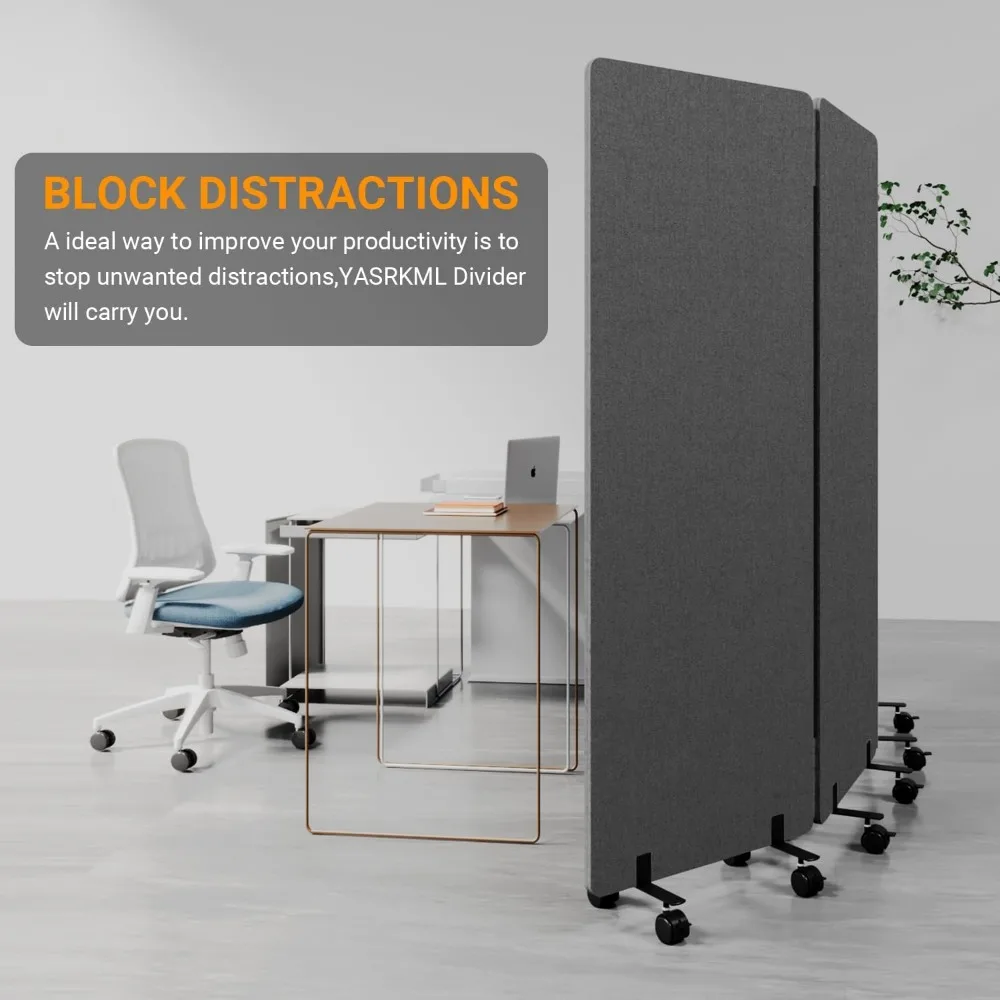 Room Divider with Wheels, 66in Office Dividers for Sound Proofing & Reducing, 3 Panel Sound Proof Dividers for Office Partitions