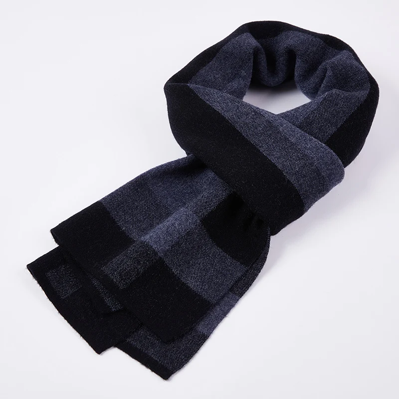 2024 New 100% Wool Long Scarf Men Winter Warm Luxury Striped Neck Scarves Classic Business Plaid Red Black Scarf Shawls