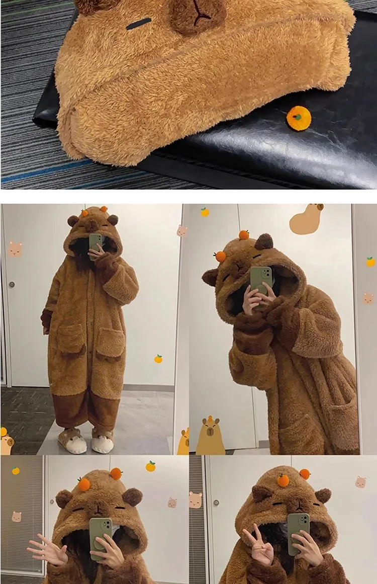 Winter Capybara Cosplay Kostüm Roben Erwachsene Kigurumi Einhorn Onesie Anime Nachthemd Halloween Cartoon Pyjamas Nachtwäsche – Detail 7