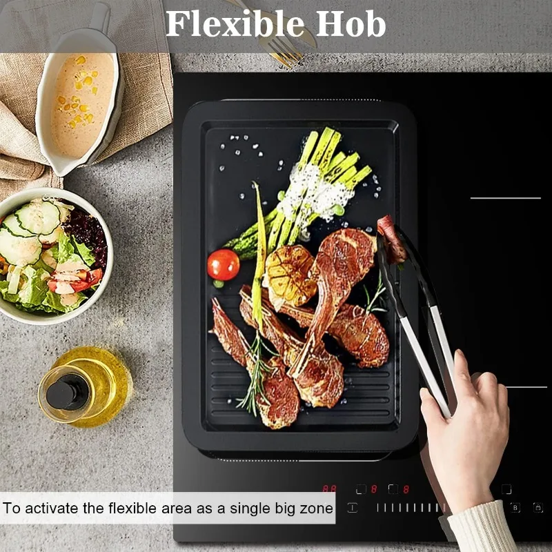 Induction Cooktop 4 Burner, 7400W 24'' Built-in Induction Stovetop with Flex Zone,Child Safety Lock Slider Control Black Glass