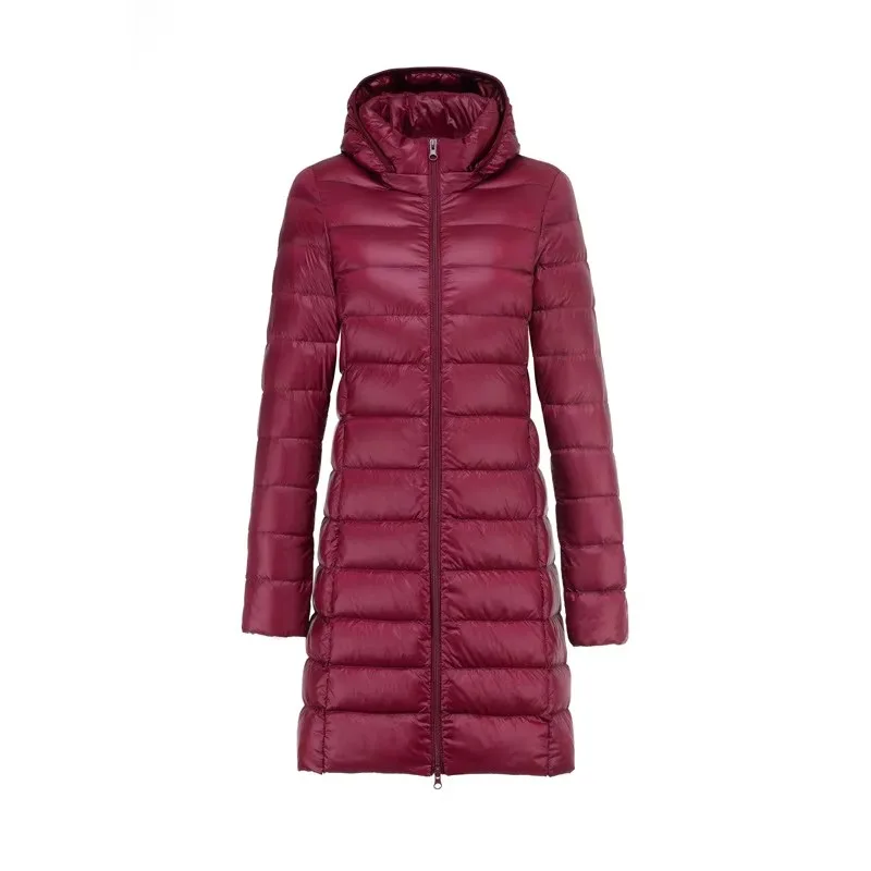 Women's Ultra Light Down Jacket Long Style White Duck Female Lady Slim Fit Down Detachable Hooded Portable Woman Outwear D01