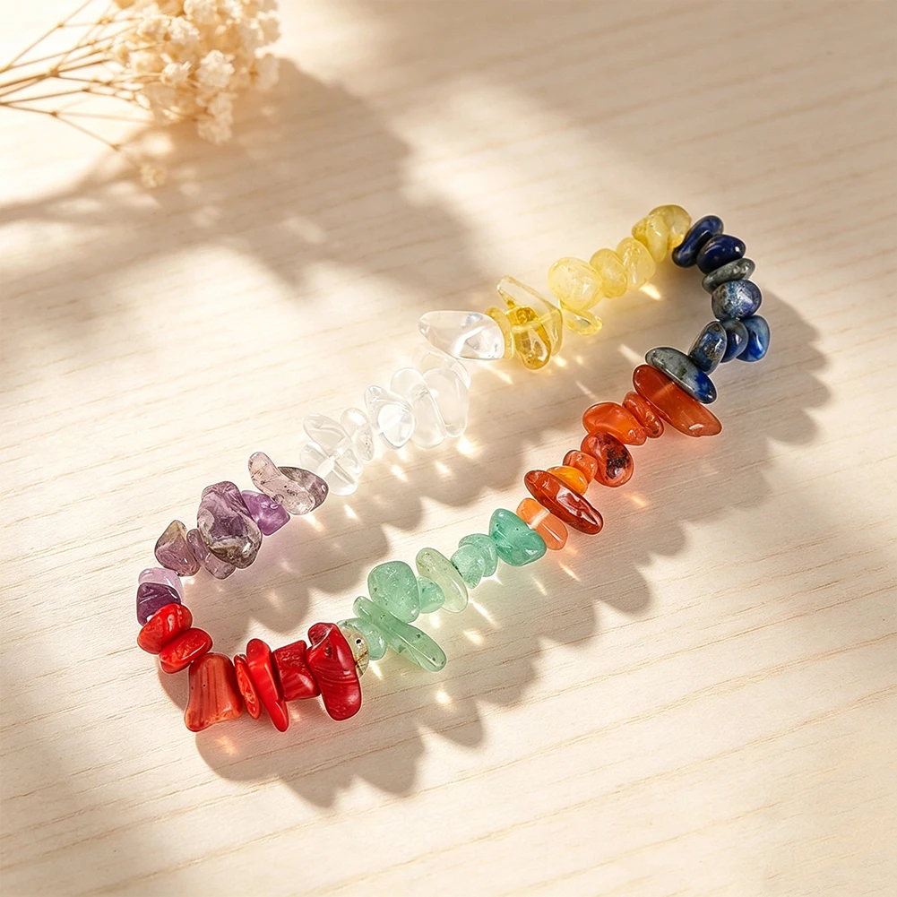 1pcs Natural Colorful Crystal Chip Bracelet Rainbow Gemstone Gravel Beads Stretch Bangle for Women DIY Jewelry Accessories Gift