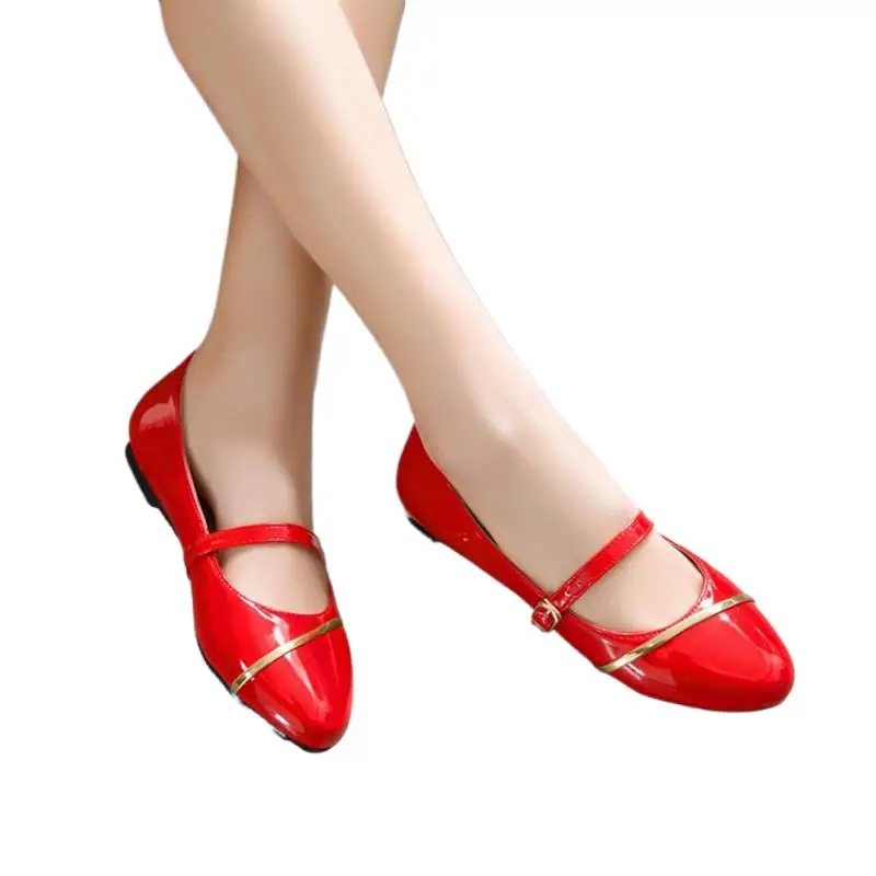 

SIMLOVEYO Ladies Flat Ballerina Shoes Women buckle leather Shoes Flats Girl School Shoes Flats white Black Big Size 43