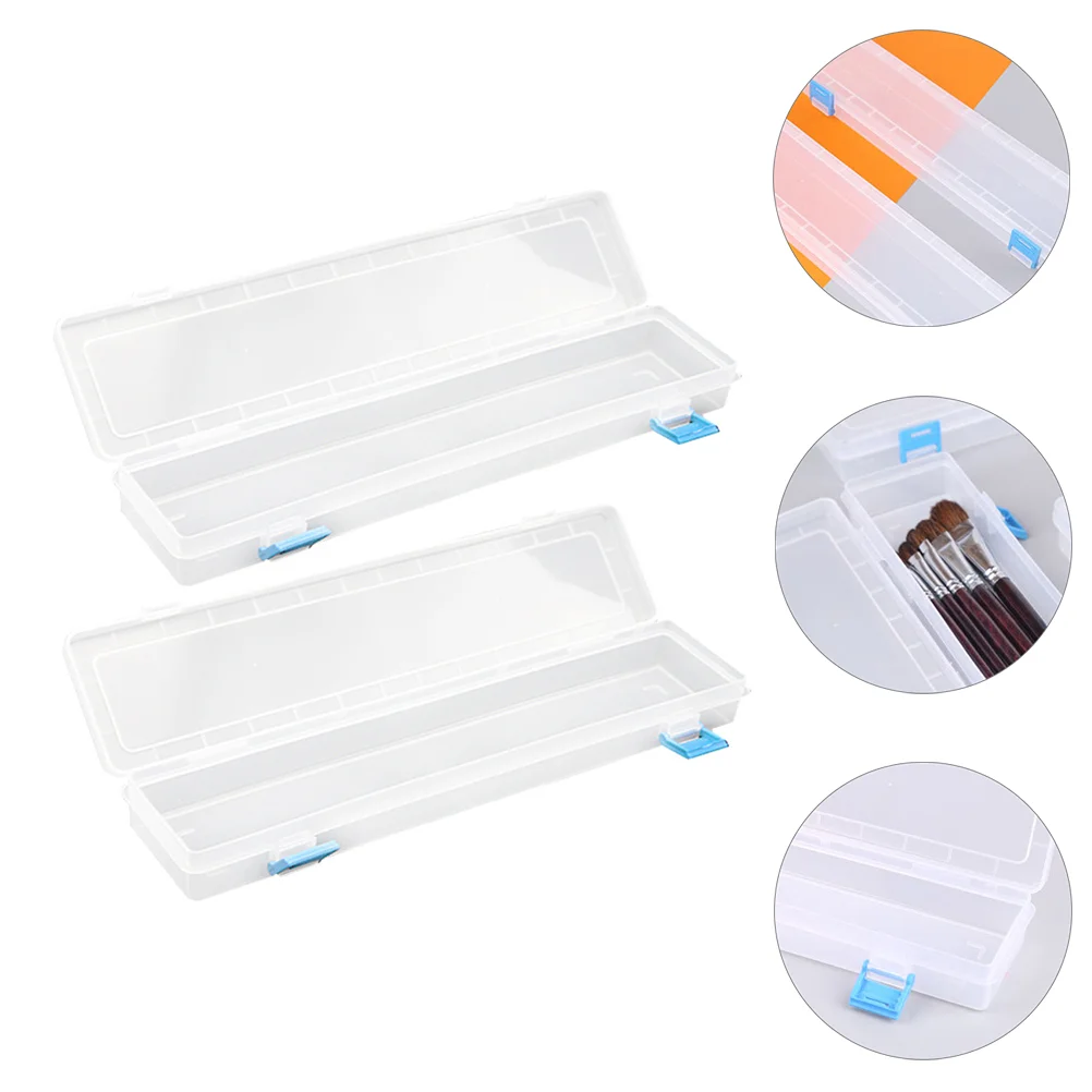 2 Pcs Transparent Chalk Box Water Color Pens Case Stationery Container Pencil Storage Holder for Students Plastic Useful