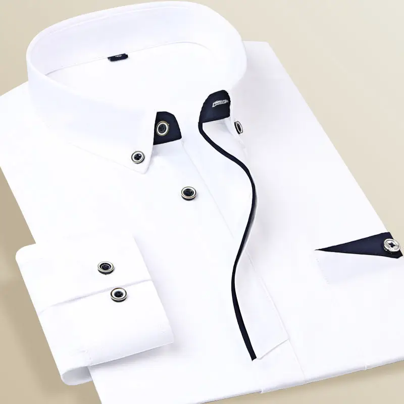 Fashionable Solid Color Men\'s Dress Shirt for Business and Office White Shirt for Men Korean Bottoming Shirts with Long Sleeves