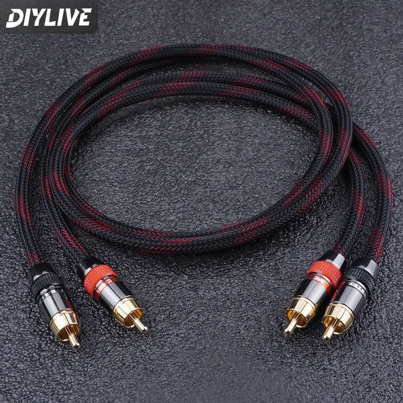 Stereo RCA 2-in-2 out Audio Adapter Cable 6N OFC Male to Male for Car Audio TV DAC Amplifier HiFi Cable 1 Pair
