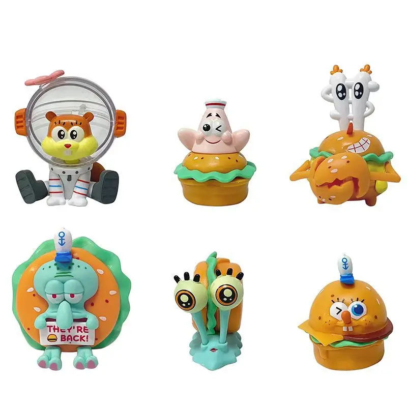 

SpongeBob Krabby Patty 6 Styles Action Figures Cake Decor with Patrick and Squidward Collectible Toys