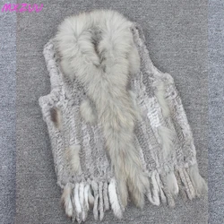 5 Colors Short Beggar Shirt Russian Women Rabbit Fur Classic Woven Tassel V-Neck Gilet Ladies Real Fur Coat Veste Sans Manche