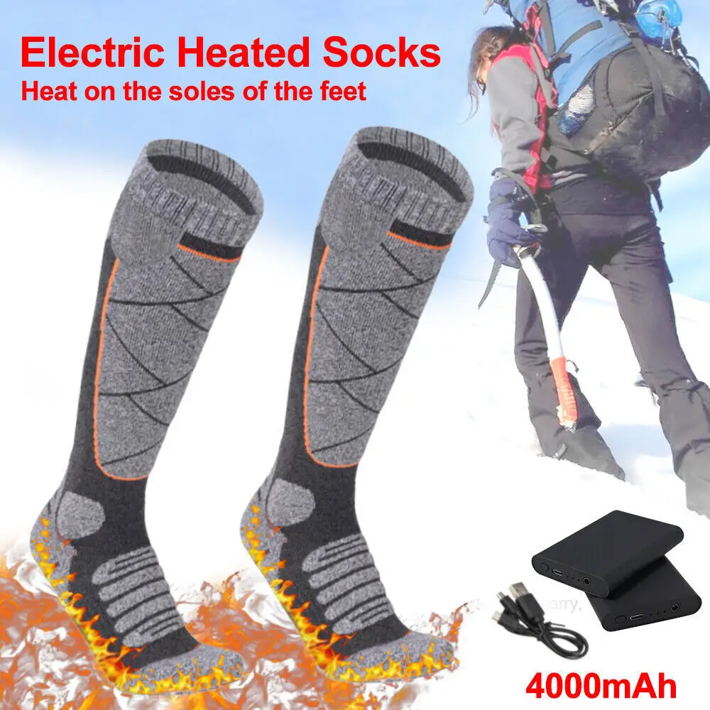 

USB перезаряжаемые носки с подогревом для мужчин и женщин, электрические термозимние грелки для ног для активного отдыха, катания на лыжах, пешего туризма, охоты