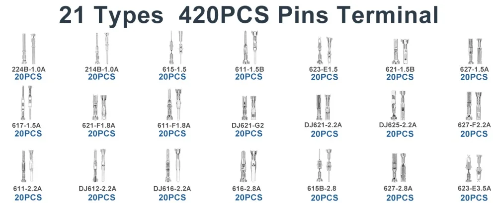 820 stücke 21 Arten Auto Elektrische Draht Stecker Pin Terminal 1/1,5/1,8/2,2/2,8/3,5mm Entfernung Nicht-isolierte Männlich Weiblich Crimp Pins – Detail 4