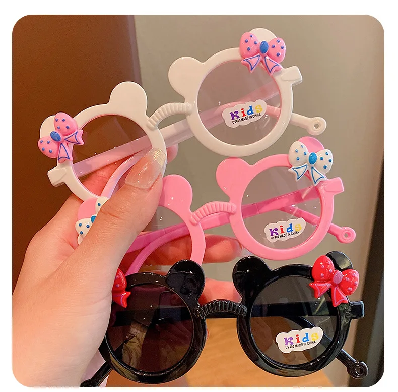 Polarized Children Sunglasses Boy Girl Cartoon UV400 Glasses Cute Personality Bow Bear Eyeglass Eyewear Bag Outdoor Hike Travel