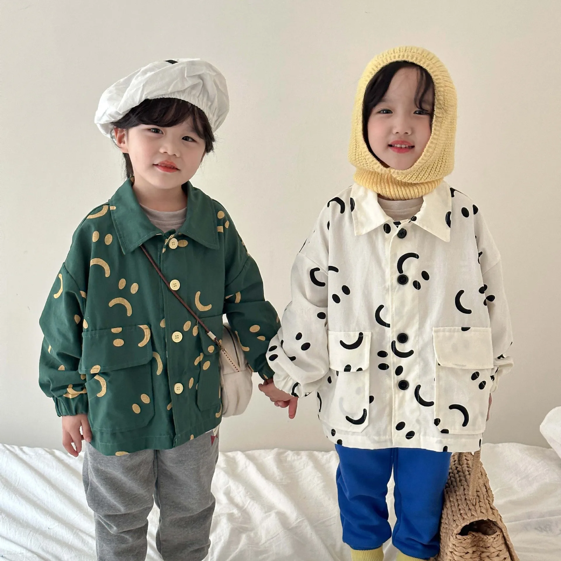 

2024 Spring New Children Long Sleeve Cartoon Coat Fashion Print Kids Girls Loose Casual Jacket Baby Boys Pocket Tops Clothes