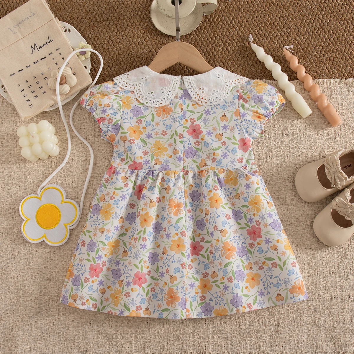 Summer New Baby Girl Dress Korean Style Flower Print Lapel Short Sleeved Daily Outdoor Children'S Clothing 9 Months To 3 Years