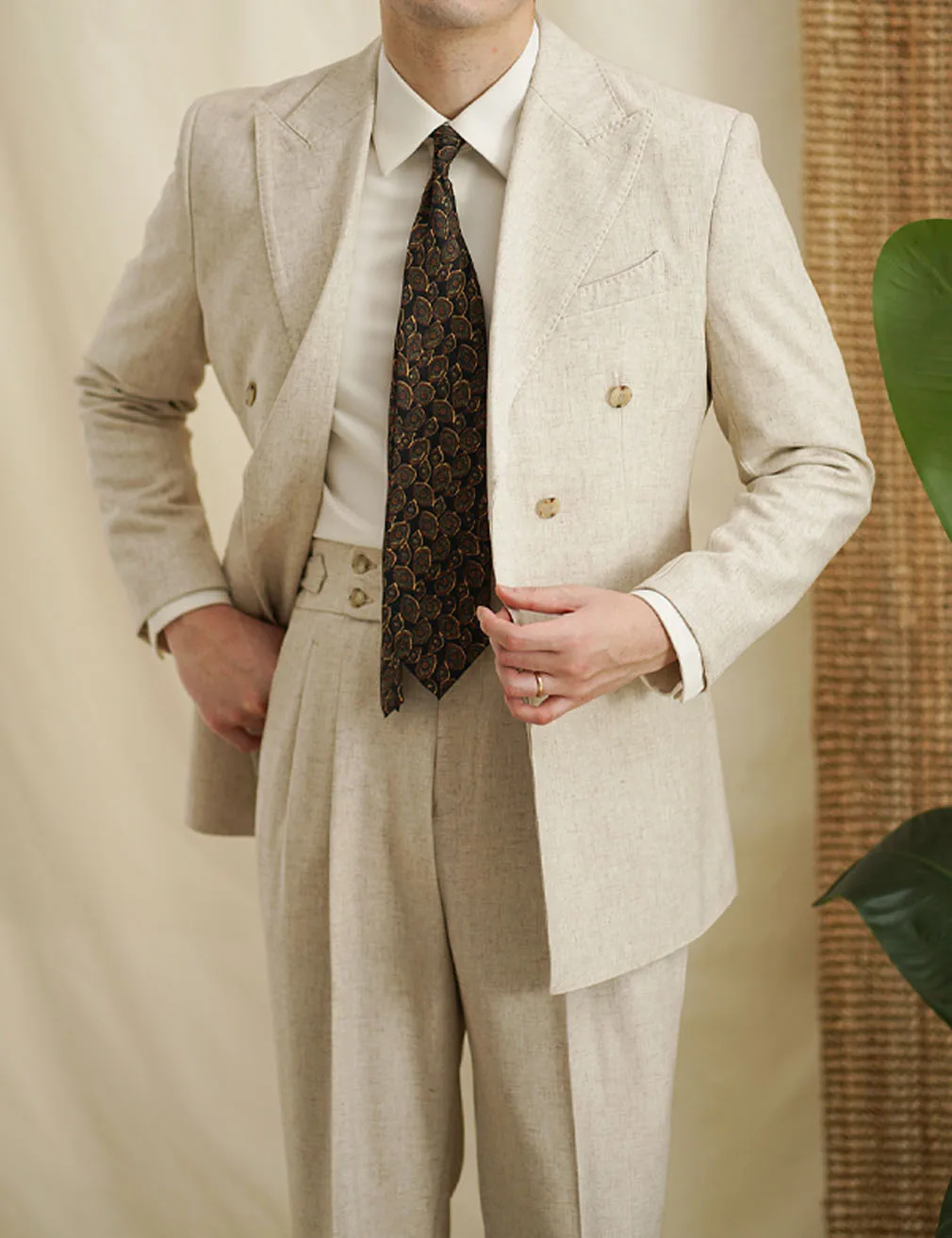 

Spring Summer Thin Linen Men's suits Vintage Double-Breasted Jackets Customized Business Casual Banquets Wedd Men's formal Suits