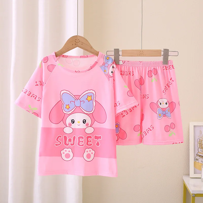 Cute Sanrio Cinnamoroll Children Pajamas Suit Hello Kitty Sleepwear Kuromi Melody Girl Boy Spring Long Sleeved Home Suit Gifts