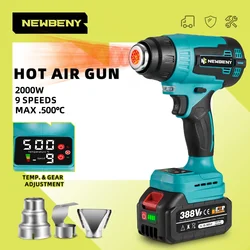 NEWBENY 500℃ Electric Hot Air Gun 9 Gears LED Display Cordless Rechargeable Industrial Household Tool For Makita 18V Battery Pin