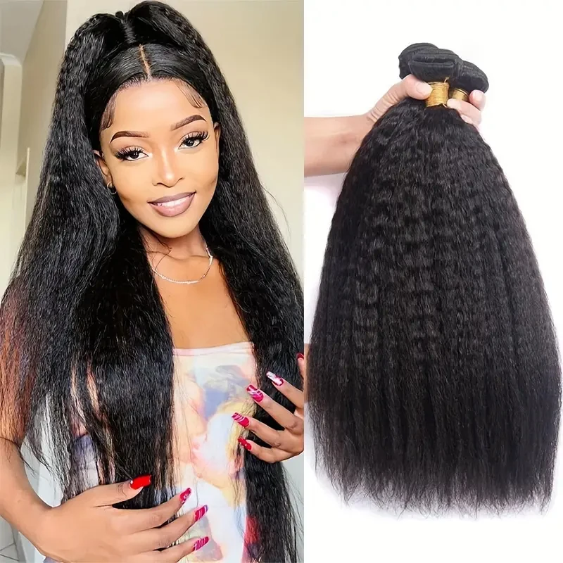 Kinky Straight Hair Bundles 100% Human Hair Weave Bundles 1/3 PCS Virgin Hair Brazilian Yaki Natural Hair Extensions Thick End