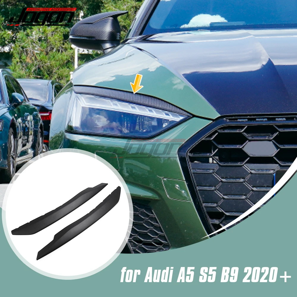 2PCS Matte Carbon Fiber Exterior Front Headlight Eyebrow Eyelids Cover Trim For Audi A5 B9 S5 RS5 2020-2024 Car Accessories