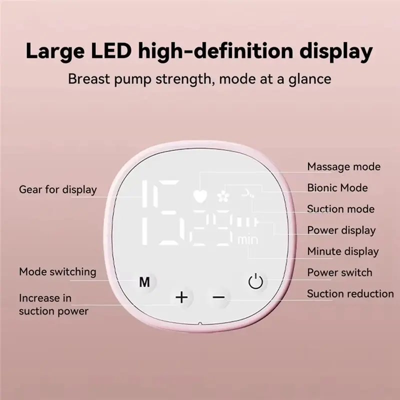 CYGJ-مضخة ثدي محمولة بشاشة LCD منخفضة الضوضاء يمكن ارتداؤها بدون استخدام اليدين للبالغين للرضاعة الطبيعية باللون الوردي #2