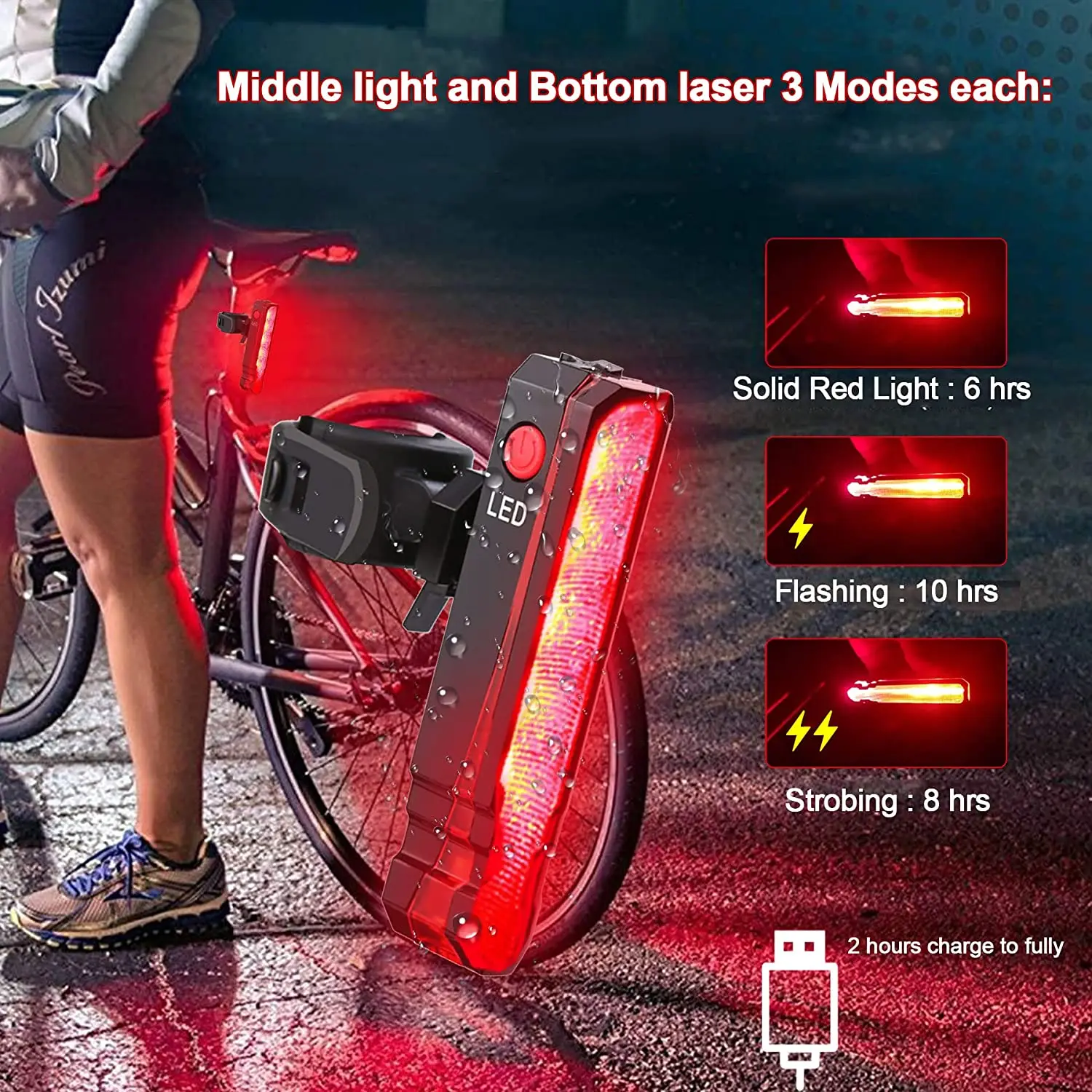 1 Piece/2 pcs USB Bike Rear Light 5 LED Bicycle Taillight 3 Modes Cycling Light Safety Warning Bike Back Light