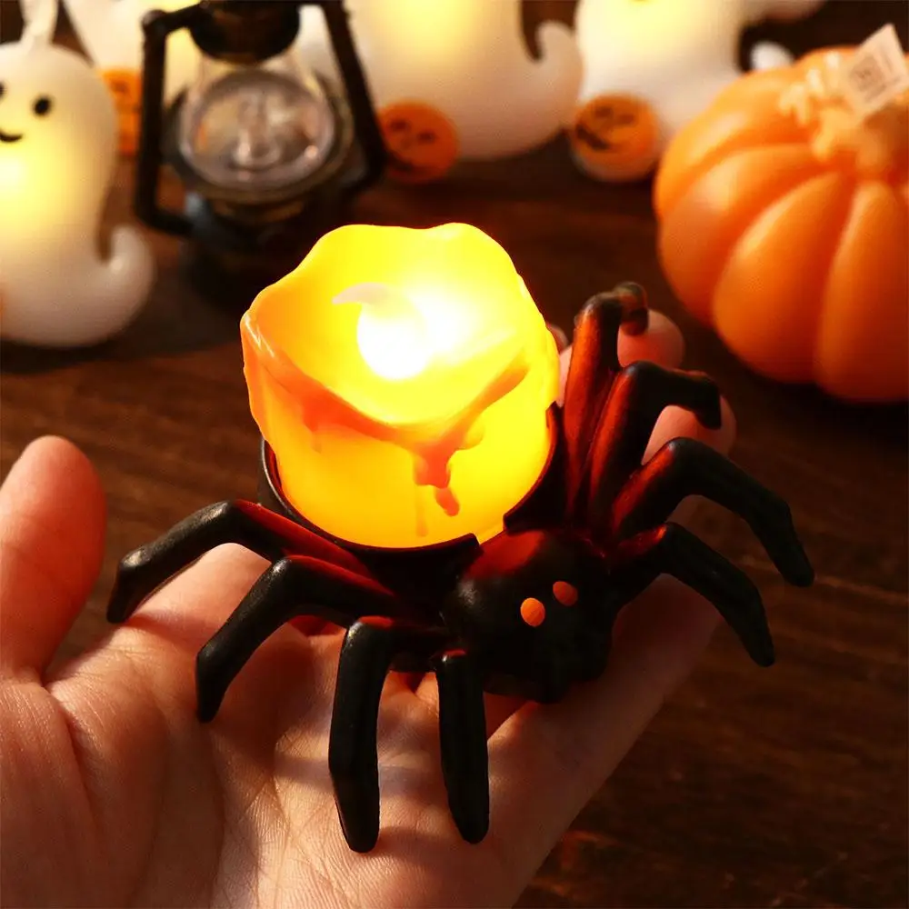 Bougie LED Araignée Brillante pour Halloween, Petite Veilleuse, Citrouille Araignée Noire, Électronique