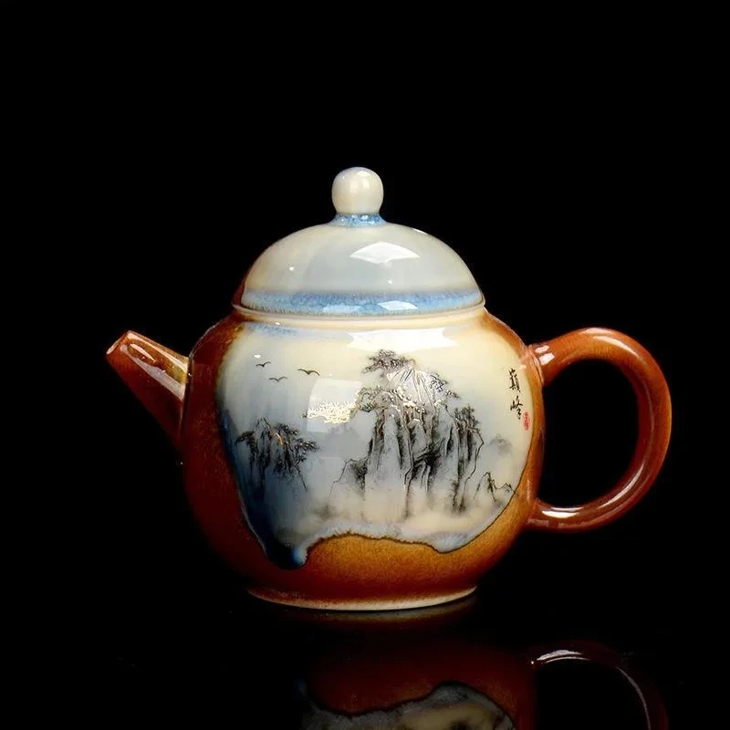 

Чайник из фарфора ручной работы, 230 мл, обжиг на дровах, с рисунком пейзажа, креативный, для заваривания чая, аксессуар для чаепития, поделка, для чая Те Гуаньинь