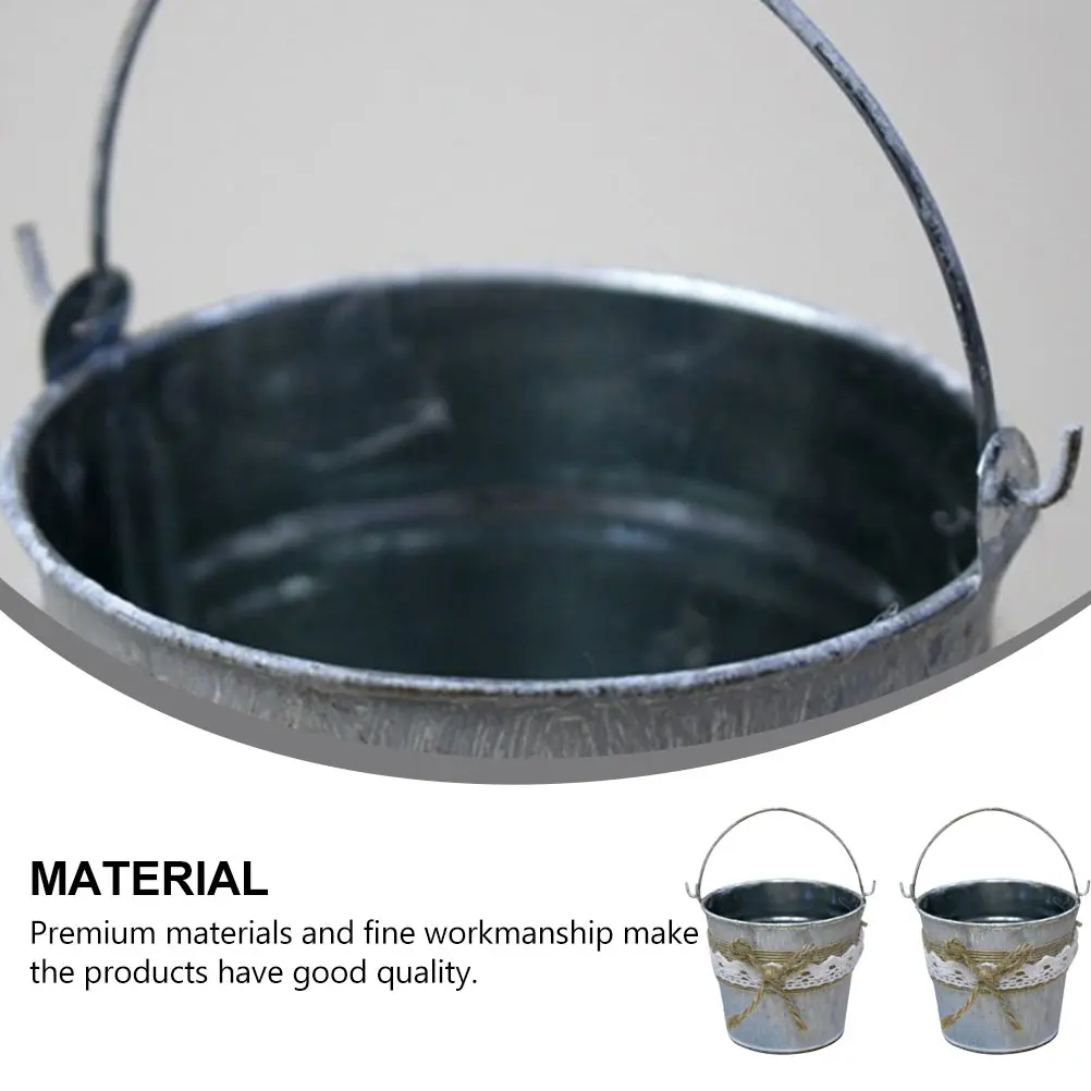 

2 Pcs Retro Tin Flower Bucket Metal Pot Vase for Holder Vintage Home Decor Buckets Flowers