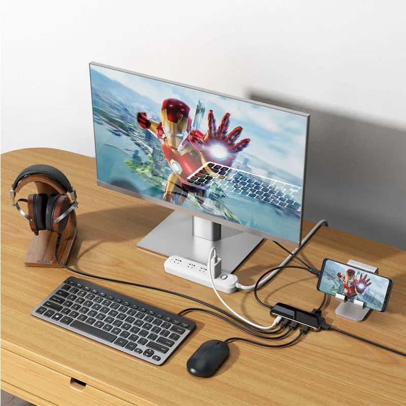 Tempered GlassPanel 8 in1 TYPE C 3.1 HUB To HDMI 4K USB 3.0 PD 100W Charging USB Splitter For Macbook Air/Pro Type C Laptop image 3
