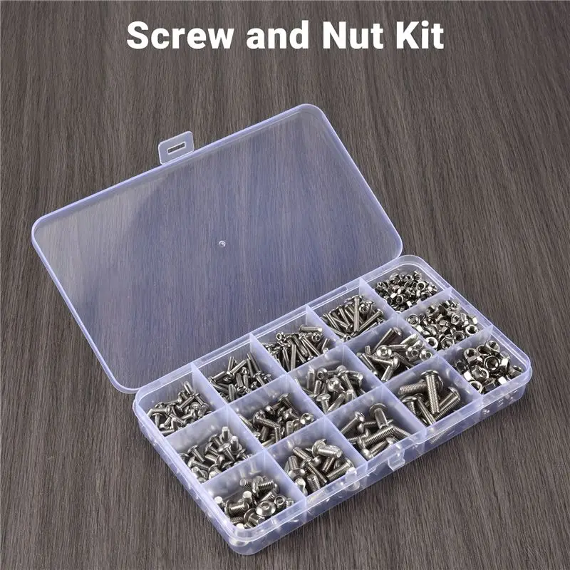 AEE3-Screw And Nut Kit,Machine Screw And Nut Kit, 500 Pcs M3 M4 M5 Stainless Steel Button Head Hex Socket Head Cap Bolts Screws