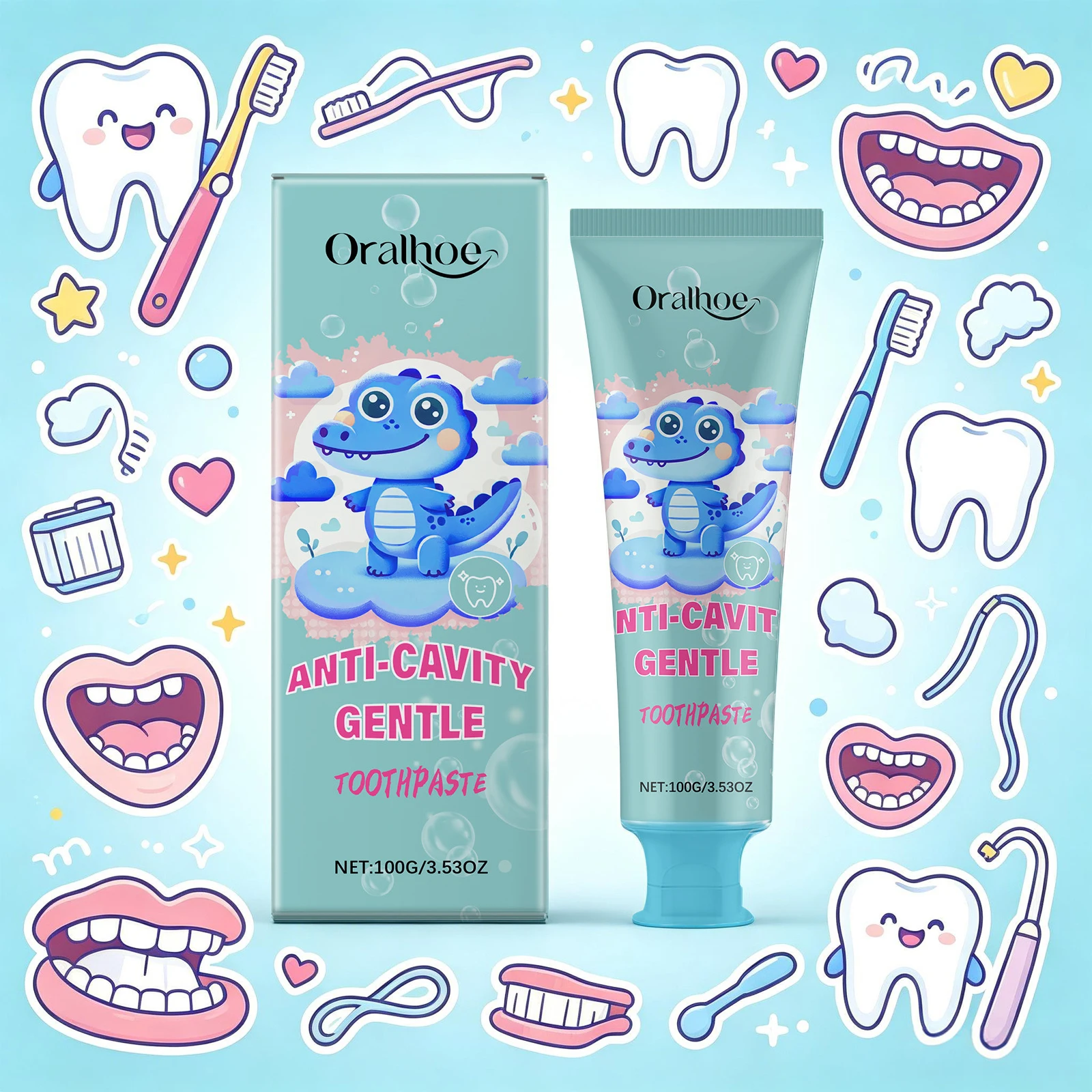 Kids Anti-Cavity Toothpaste Dental Plaque Removes Stains Whitening Teeth No Irritation Fresh Breath Oral Care 100g