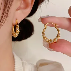 New Design Light Luxury Unique Zircon Winding Hoop Earrings 2023 Fashion Women Elegant Gold Color Metal Jewelry Gifts