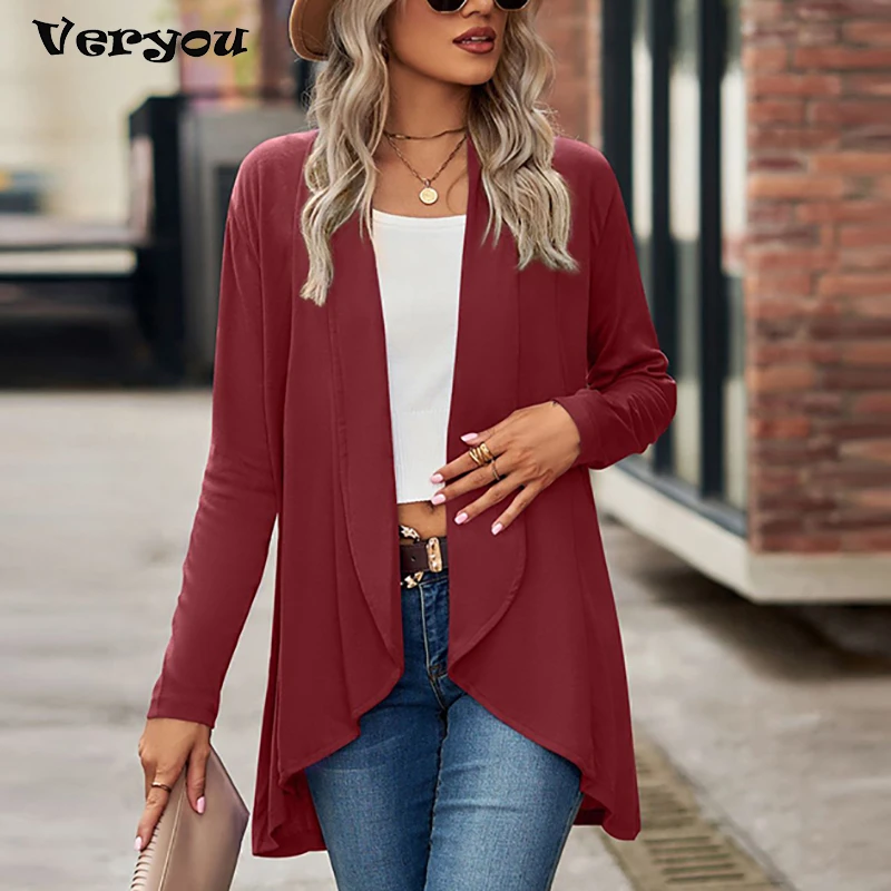 New 2023 Elegant Autumn Cardigan Women Casual Long Sleeve Solid Open Front Cardigans For Women Casual Jackets Coat