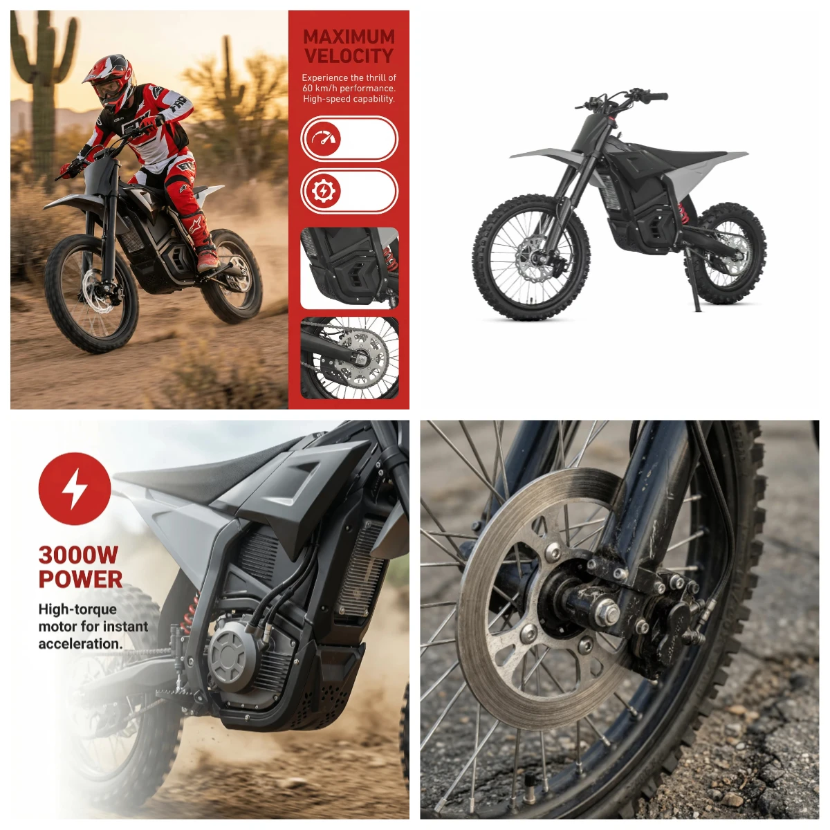 3000W 60V 20Ah Fat Tire Electric Dirt Bike Hydraulic Brakes 3 Speed 60km/h Adult MTB