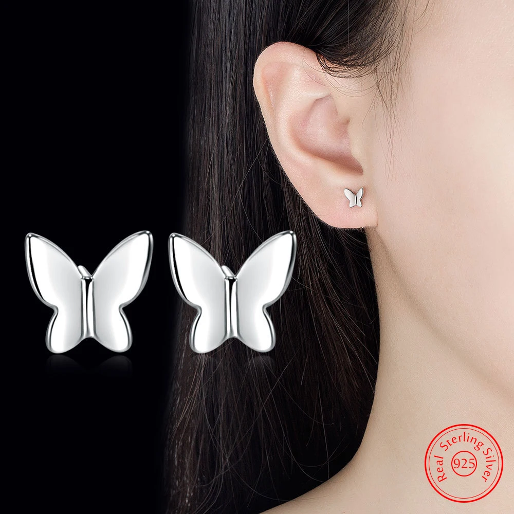 

Real 925 Stelring Silver Jewelry Butterfly Stud Earrings For Woman Fashion New XY0279