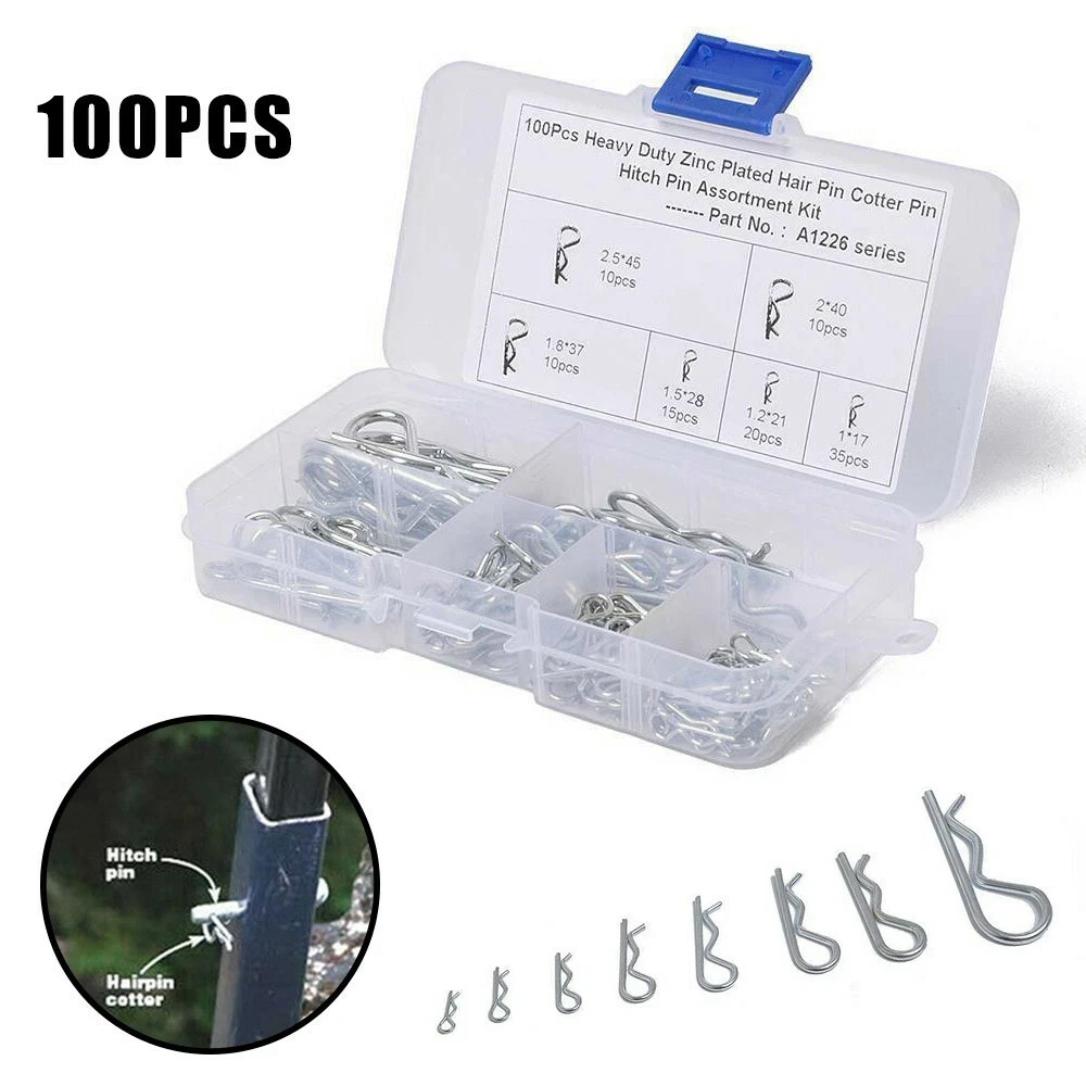 100pcs Cotter Pins Spring Connectors , R-Clips Splint Assortment Galvanised Spring Pins Safety Pins Set