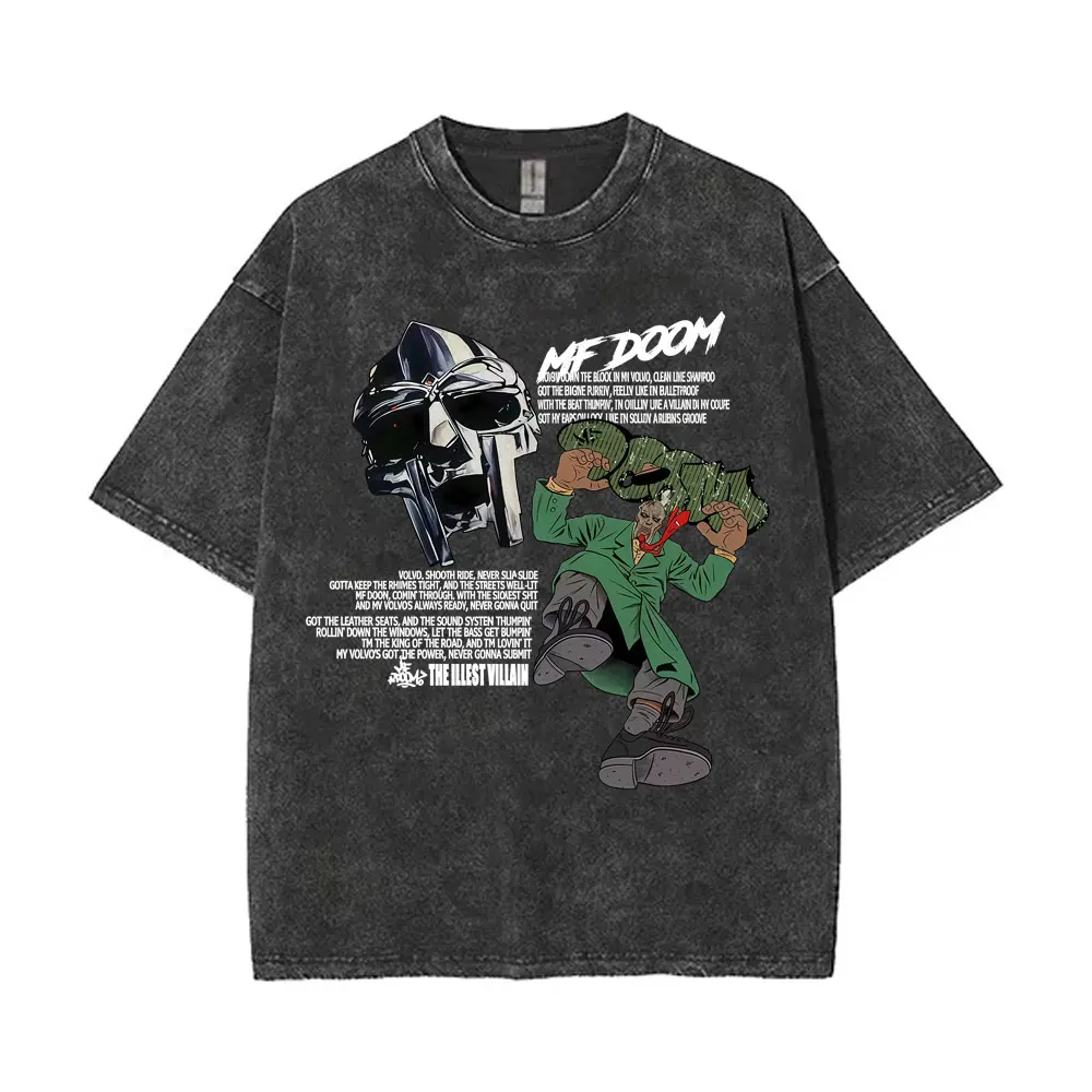 

Rapper Mf Doom Album Madvillainy Vintage Washed T Shirt Men Women Hip Hop Fashion T-shirt Men's Casual Cotton Oversized T Shirt