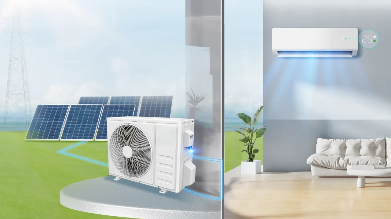 13000 BTU 1.5HP 100% Solar Battery-Powered Hybrid Split AC Cooling/Heating Remote Control 5-Year EER