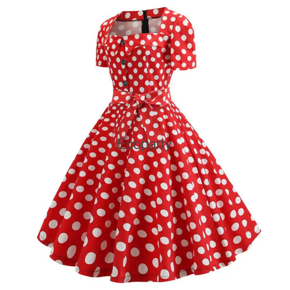 50S Vintage Hepburn Jurk Voor Vrouwen Retro Zwart Punt Vierkante Hals A-Lijn Jurk Met Bril Sjaal Handschoenen Pak Halloween Kostuums