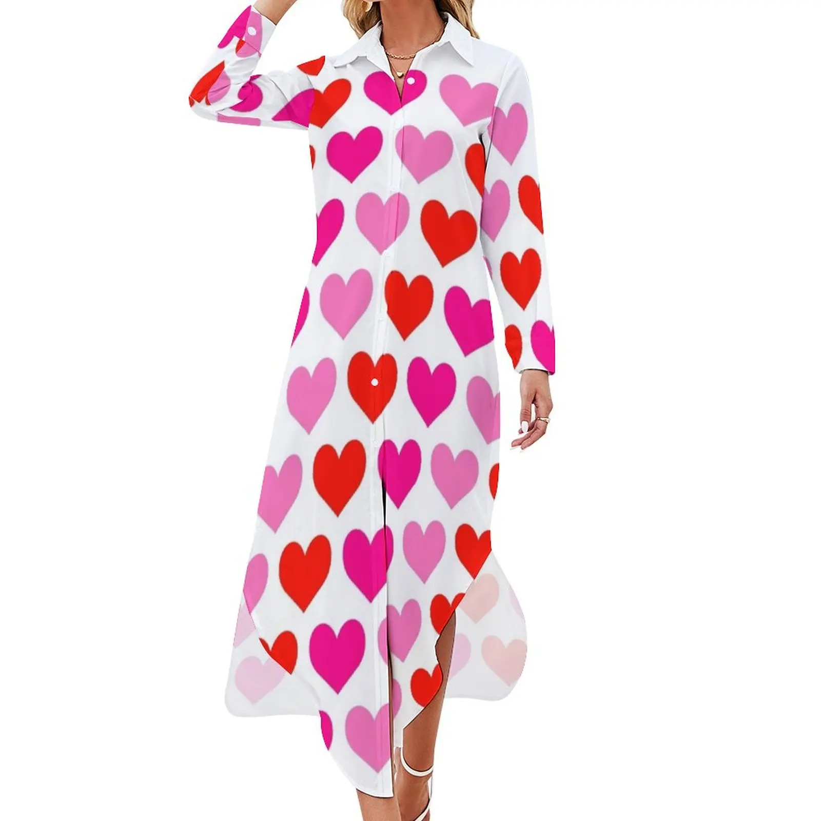 

Valentine's Hearts Long Sleeved Shirt Dress evening dresses women Summer dresses for women