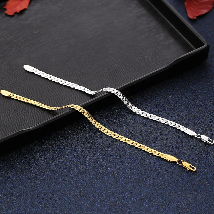 Hot sale 925 Stamp Silver color 18K gold 6MM chain bracelets neckalce for women fashion Party wedding designer jewelry sets gift