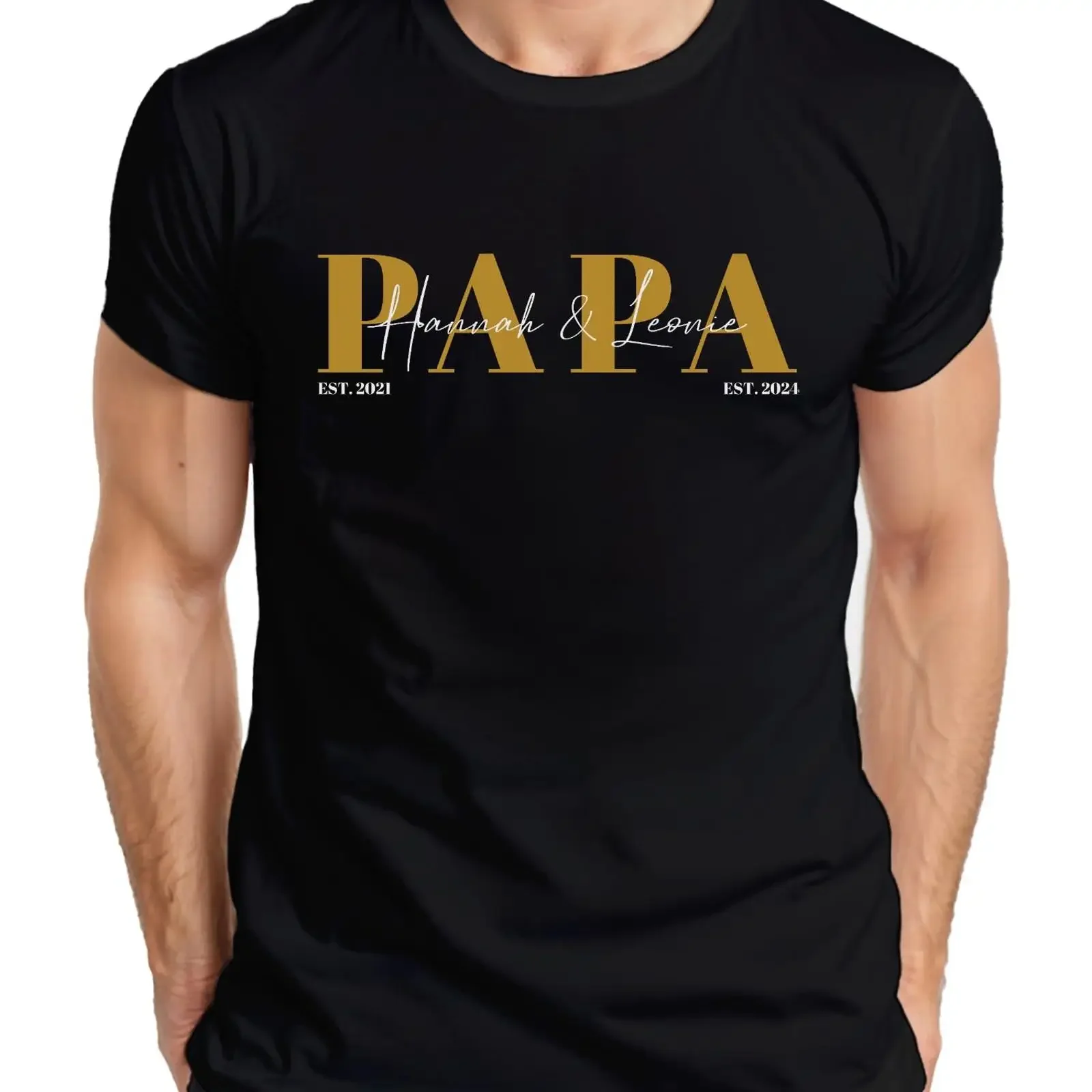 Papa Est Birth Year and Name of Son Daughter Expecting Dad Men's T Shirt vintage Washed designer clothes fashion Stretched