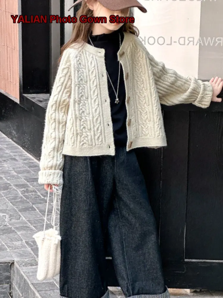 Girls Knit Outerwear Loose Fit Lazy Style Spring Autumn 2026 for Girls Kids