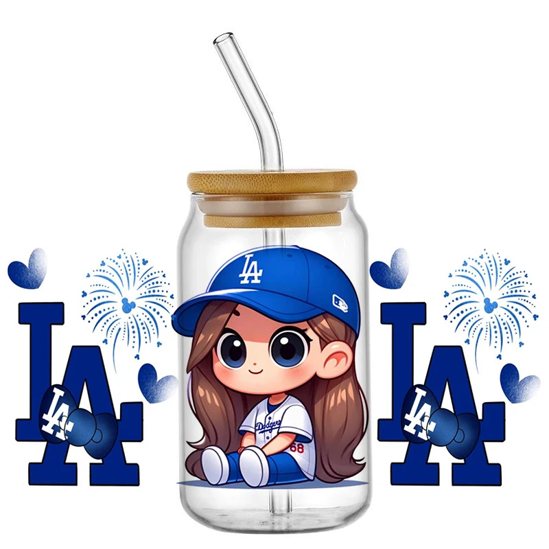 Baseball Team Cute Girl 16OZ UV DTF Cup Wrap Transfer Sticker Label DIY Waterproof Logo for Libbey Glass Can DIY Mug Sticker